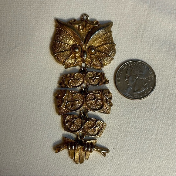 Articulated Gold Owl Pendant Gold J.J. Vintage